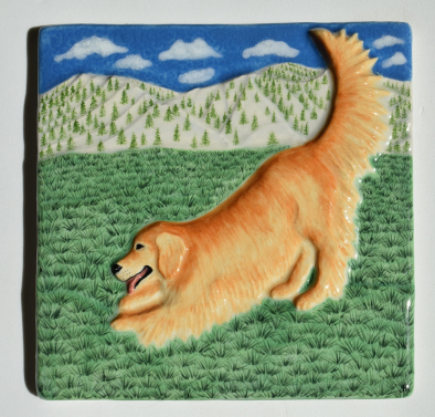 Playing Golden Retriever Tile Playing Golden Retriever Tile