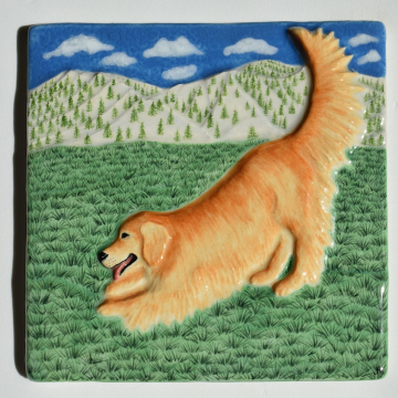 Playing Golden Retriever Tile